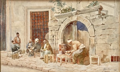 Lot 1042 - An Arabian street scene watercolour, early...