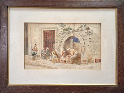 Lot 1042 - An Arabian street scene watercolour, early...