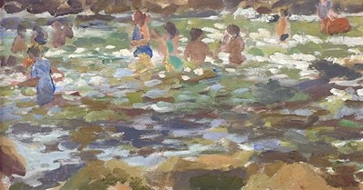 Lot 219 - John HARVEY (1935) Playing in the sea Oil on...