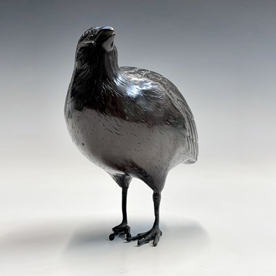 Lot 142 - A Japanese bronze model of a quail, Meiji...