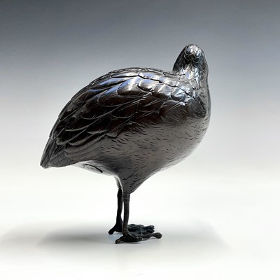 Lot 142 - A Japanese bronze model of a quail, Meiji...