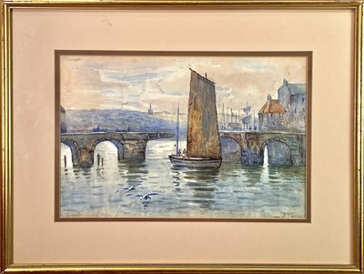 Lot 1408 - E EAMON Whitby harbour Watercolour Signed 23 x...