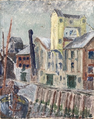 Lot 1425 - Patrick FISHER (1930-1987) A dock scene Oil on...