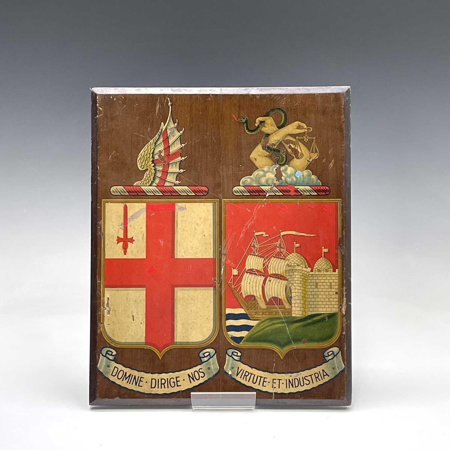 Lot 81 - A small walnut panel, hand painted with two...
