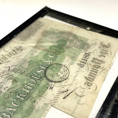 Lot 82 - A Durham bank £5 note, dated 1891, cut...