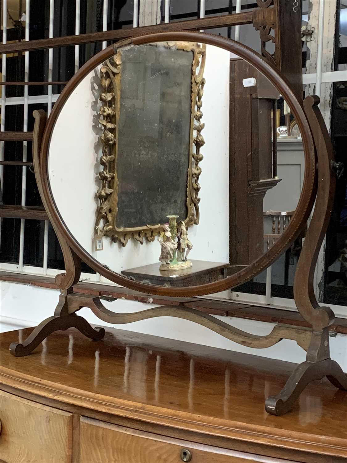 Lot 366 - A mahogany dressing table mirror and an...