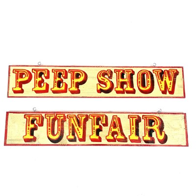 Lot 146 - Two painted signs, Peep Show and Funfair, each...