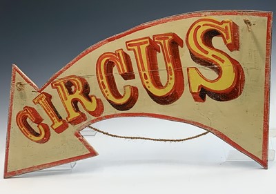 Lot 108 - A painted directional Circus sign, width 77cm.