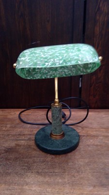 Lot 10 - A Bankers Lamp. Green Stone Effect Base , with...