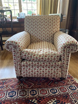 Lot 354 - An upholstered armchair, with red and green...