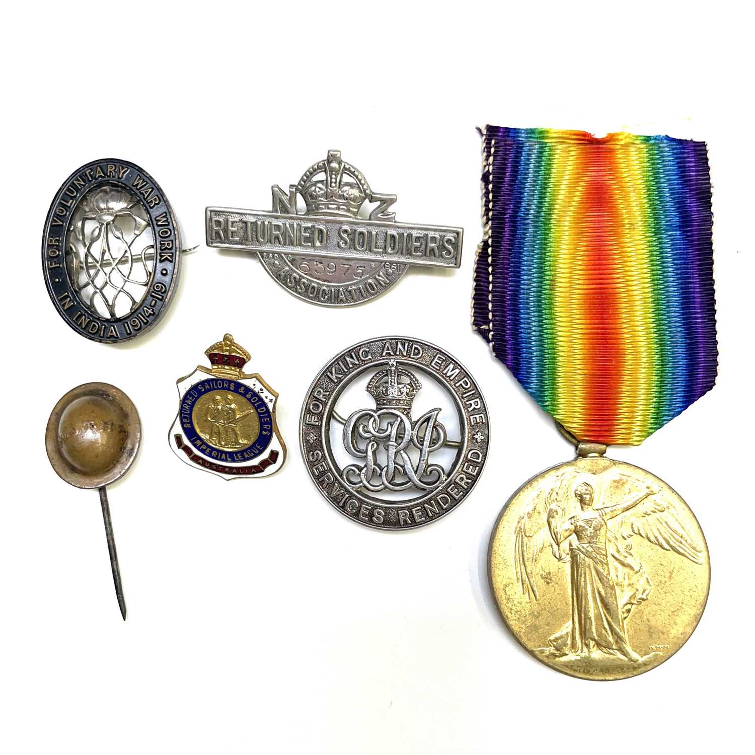 Lot 219 - Colonial WWI Medal and Badges. South Africa...