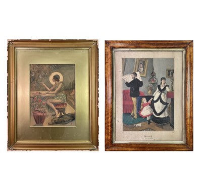 Lot 1553 - An Art Deco watercolour, a lady with a panther,...