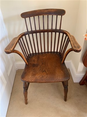 Lot 334 - An ash and elm stick filled Windsor armchair,...