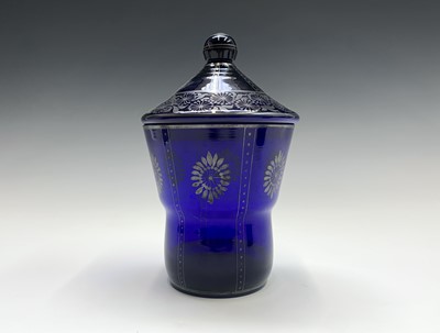 Lot 982 - A Secessionist blue glass jar and cover,...