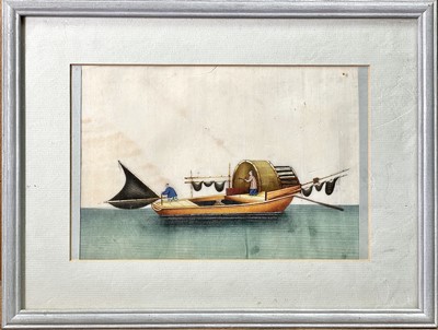 Lot 186 - A Chinese painting of figures on a sampan,...