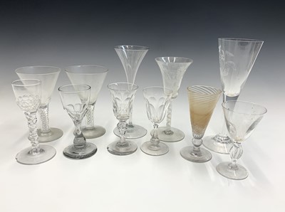 Lot 975 - A George III wine glass, with facetted funnel...