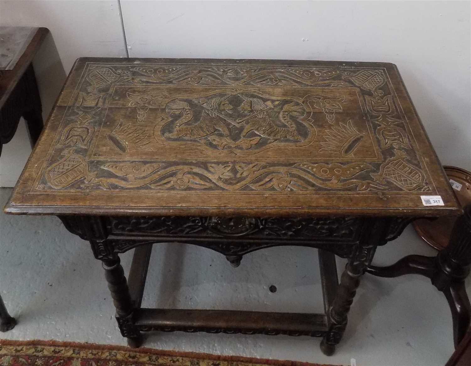 carved oak side table