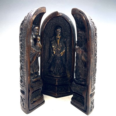 Lot 311 - An Eastern bronze triptych portable shrine,...