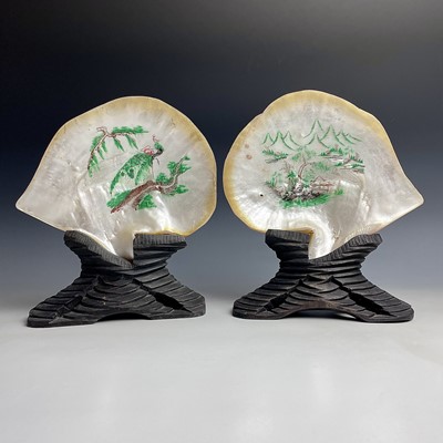 Lot 208 - A pair of Chinese mother of pearl shells on...