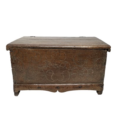 Lot 184 - A 17th century oak carved coffer, height 45cm,...