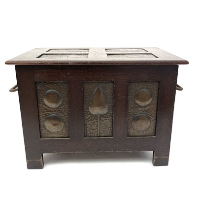 Lot 3091 - An Arts and Crafts oak and copper kindling box...