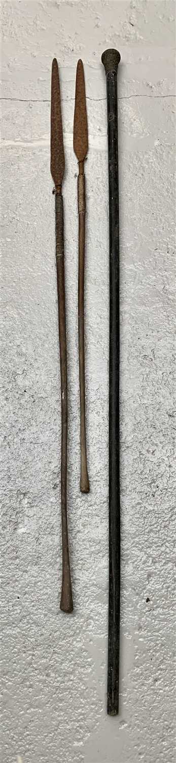 Lot 20 - An ebonised staff with silver-plated mount,...
