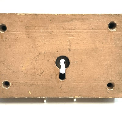 Lot 106 - A 19th century iron door lock and key the oak...