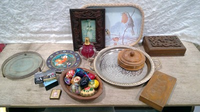 Lot 55 - Collection of objects including trays, wooden...