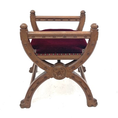 Lot 3128 - A Gothic oak X frame stool, in the Pugin...