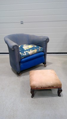 Lot 34 - Vintage low back Armchair on castors in need...