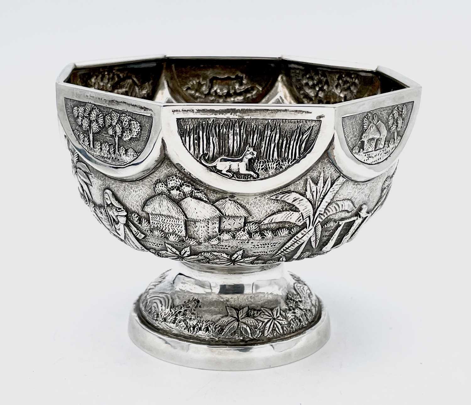 Lot 1023 - An Indian silver octagonal pedestal bowl,...