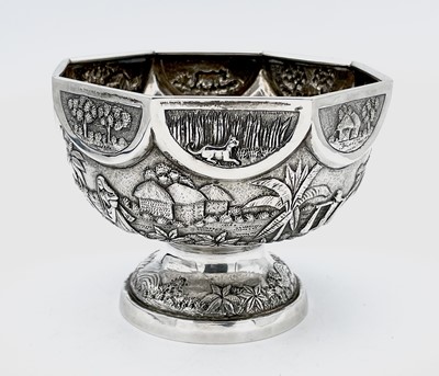 Lot 1023 - An Indian silver octagonal pedestal bowl,...