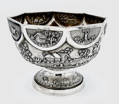 Lot 1023 - An Indian silver octagonal pedestal bowl,...