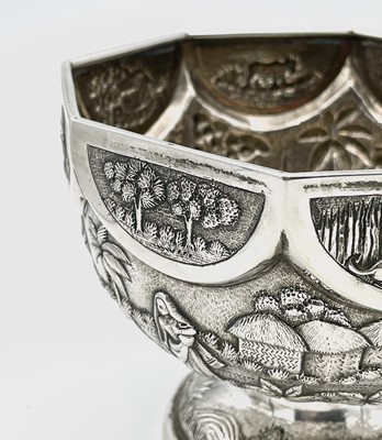 Lot 1023 - An Indian silver octagonal pedestal bowl,...