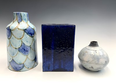 Lot 956 - Studio pottery, a Raku squat bottle vase...