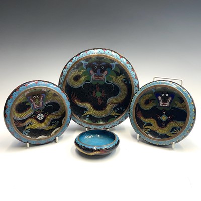 Lot 203 - Four Chinese cloisonne shallow bowls, circa...