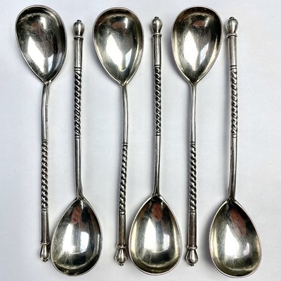 Lot 101 - A Russian set of six silver spoons with...