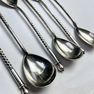 Lot 101 - A Russian set of six silver spoons with...