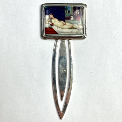 Lot 99 - A silver bookmark with printed enamel...