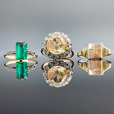 Lot 654 - Two 9ct stone set rings together with a silver...