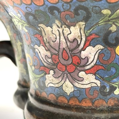 Lot 110 - A Chinese bronze and cloisonne enamel censer,...