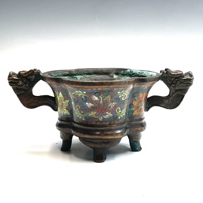 Lot 110 - A Chinese bronze and cloisonne enamel censer,...