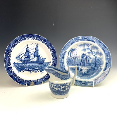 Lot 1026 - A Swansea blue transfer ship plate, circa 1820,...