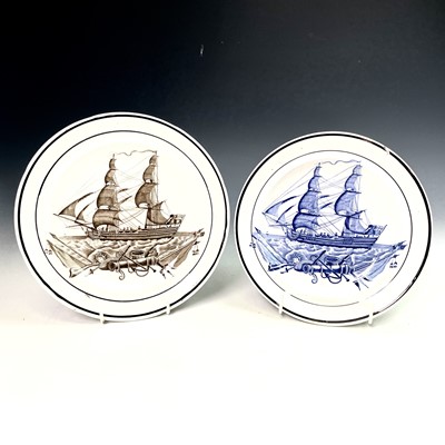 Lot 1027 - A Swansea pearlware ship plate, printed in...