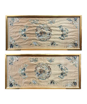 Lot 241 - A pair of Chinese silk embroidered panels,...
