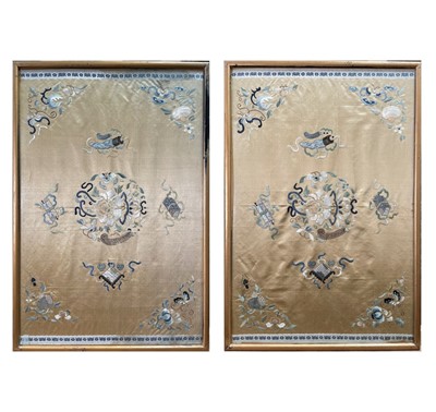 Lot 243 - A pair of Chinese silk embroidered panels,...
