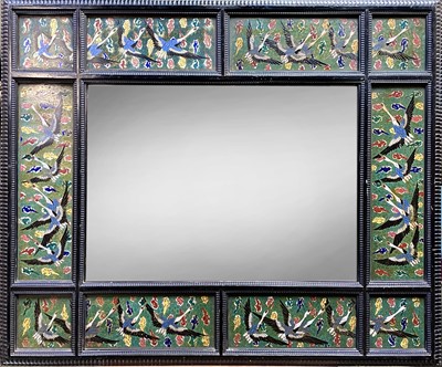 Lot 215 - A Japanese ebonised and cloisonne wall mirror,...