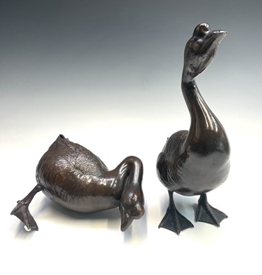 Lot 211 - A pair of Japanese bronzed models of ducks,...
