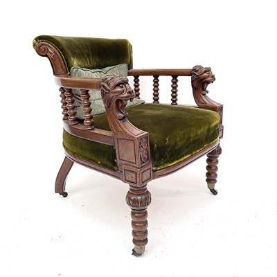 Lot 3097 - A Victorian oak upholstered tub chair...