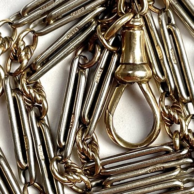 Lot 684 - A 9ct bi-colour gold fancy link chain, length...